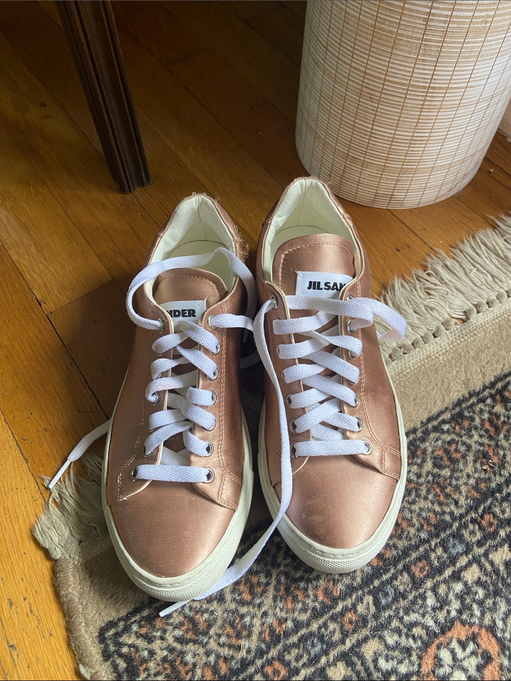 Jil Sander Metallic Rose Gold Low-Top Sneakers